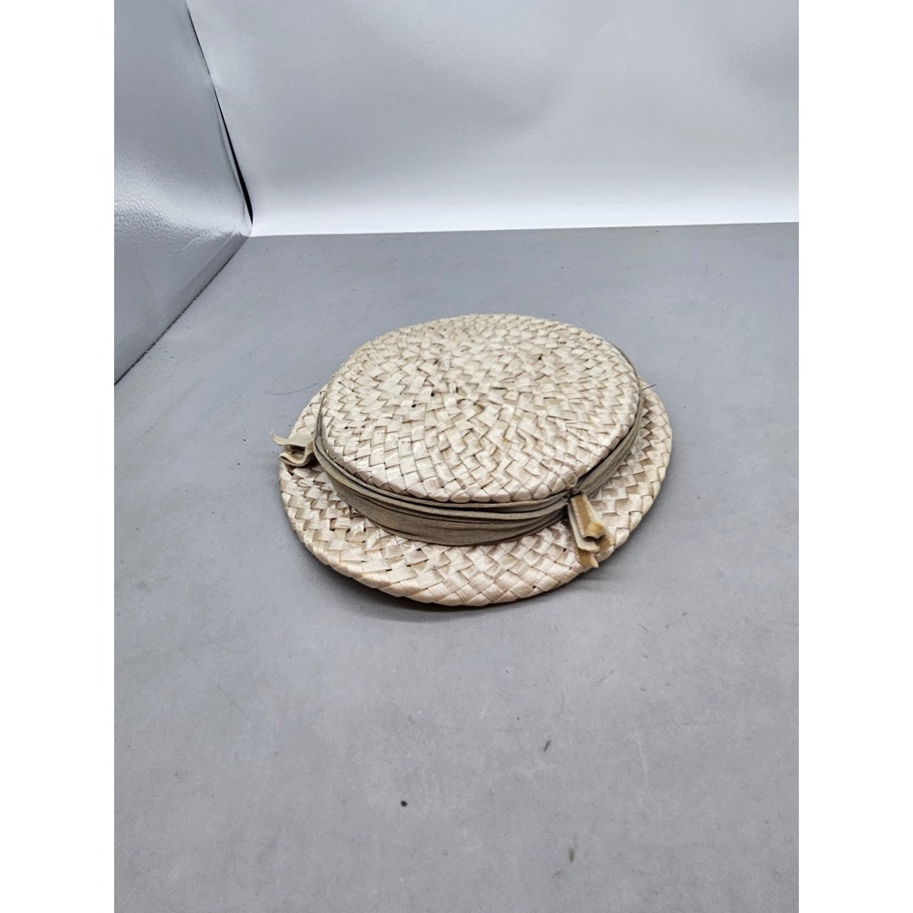 Original Caroline Vintage Woven Straw Pillbox Hat Beige Neutral Size 22